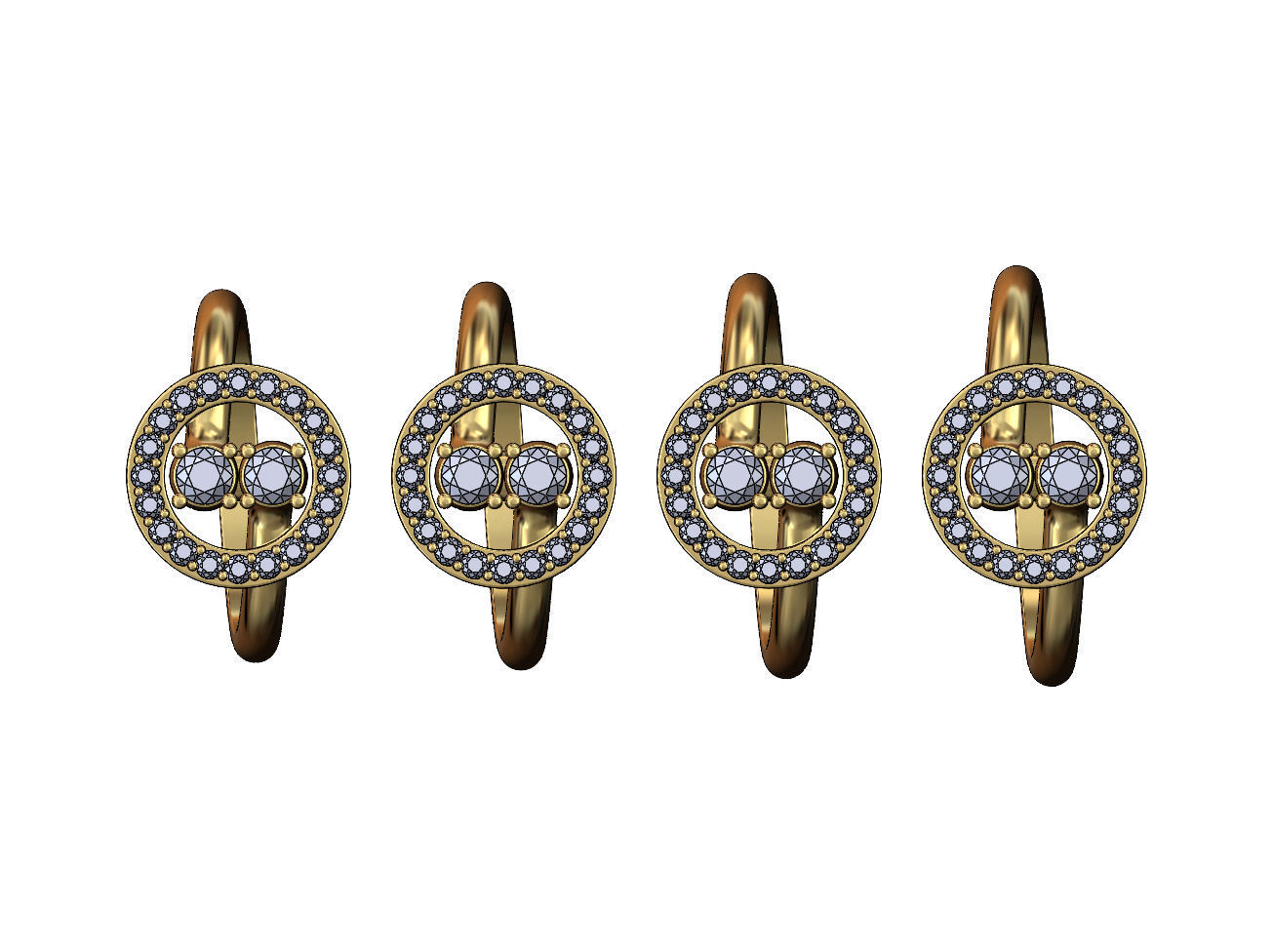 Halo double bypass 3mm diamond cluster ring 3D print model_1