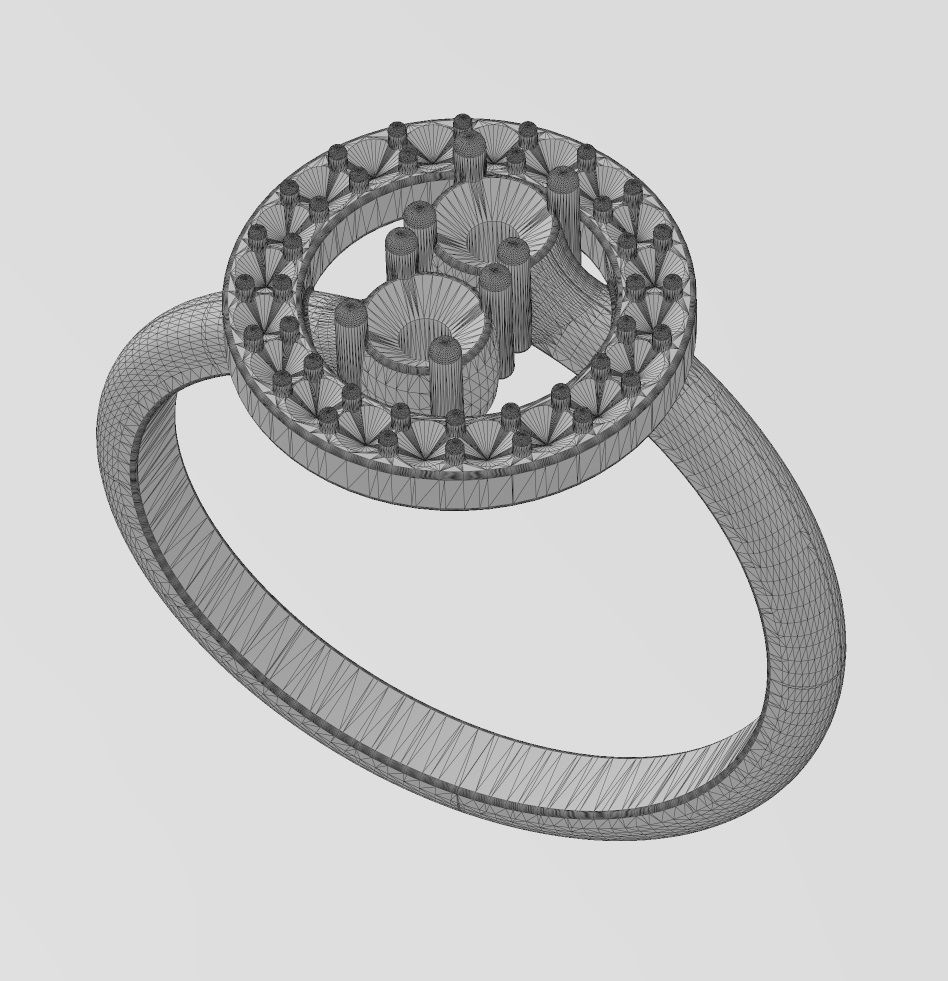Halo double bypass 3mm diamond cluster ring 3D print model_14