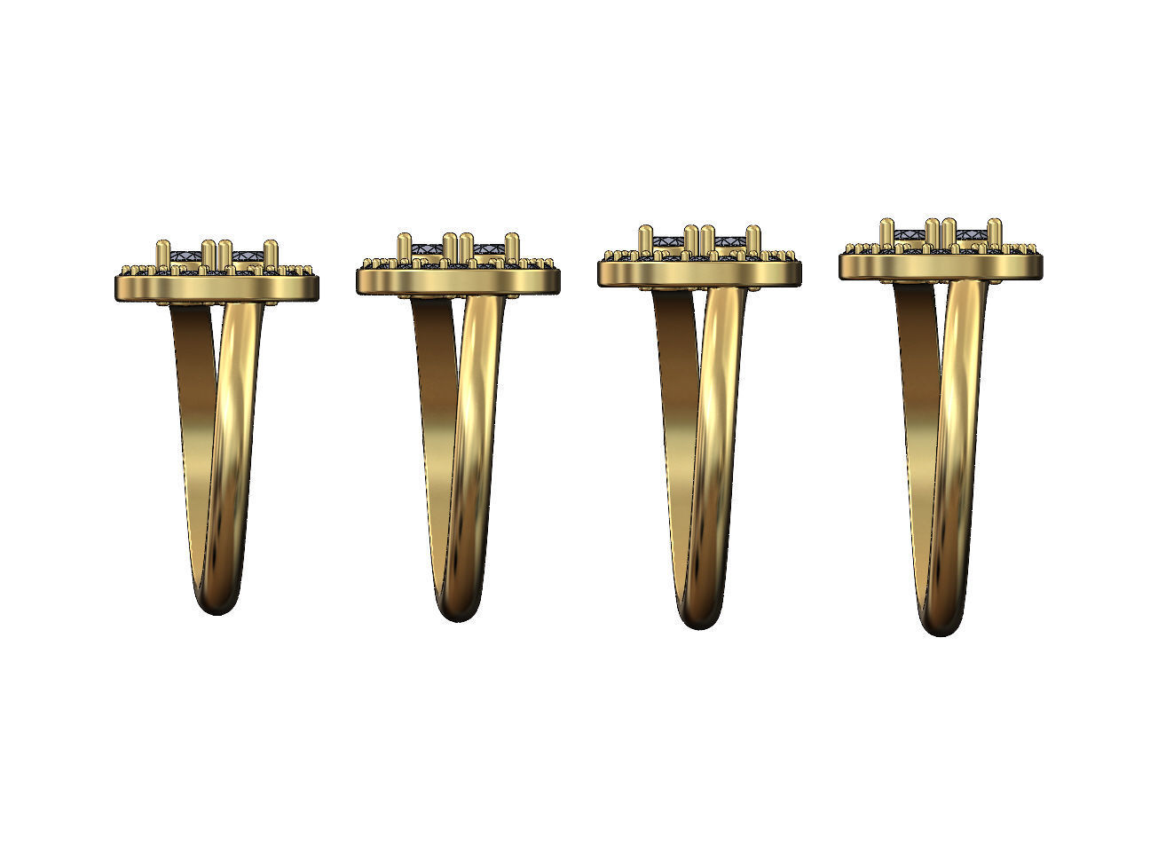 Halo double bypass 3mm diamond cluster ring 3D print model_2