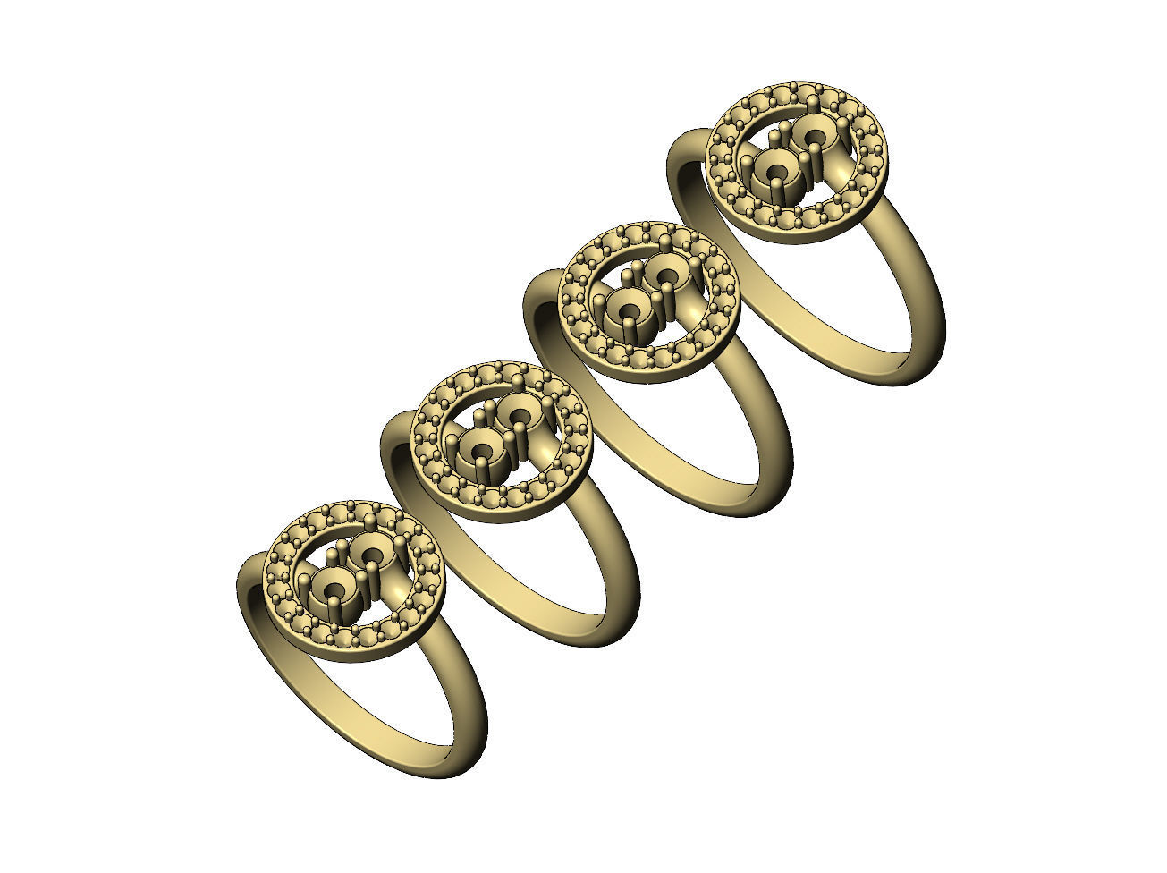 Halo double bypass 3mm diamond cluster ring 3D print model_5