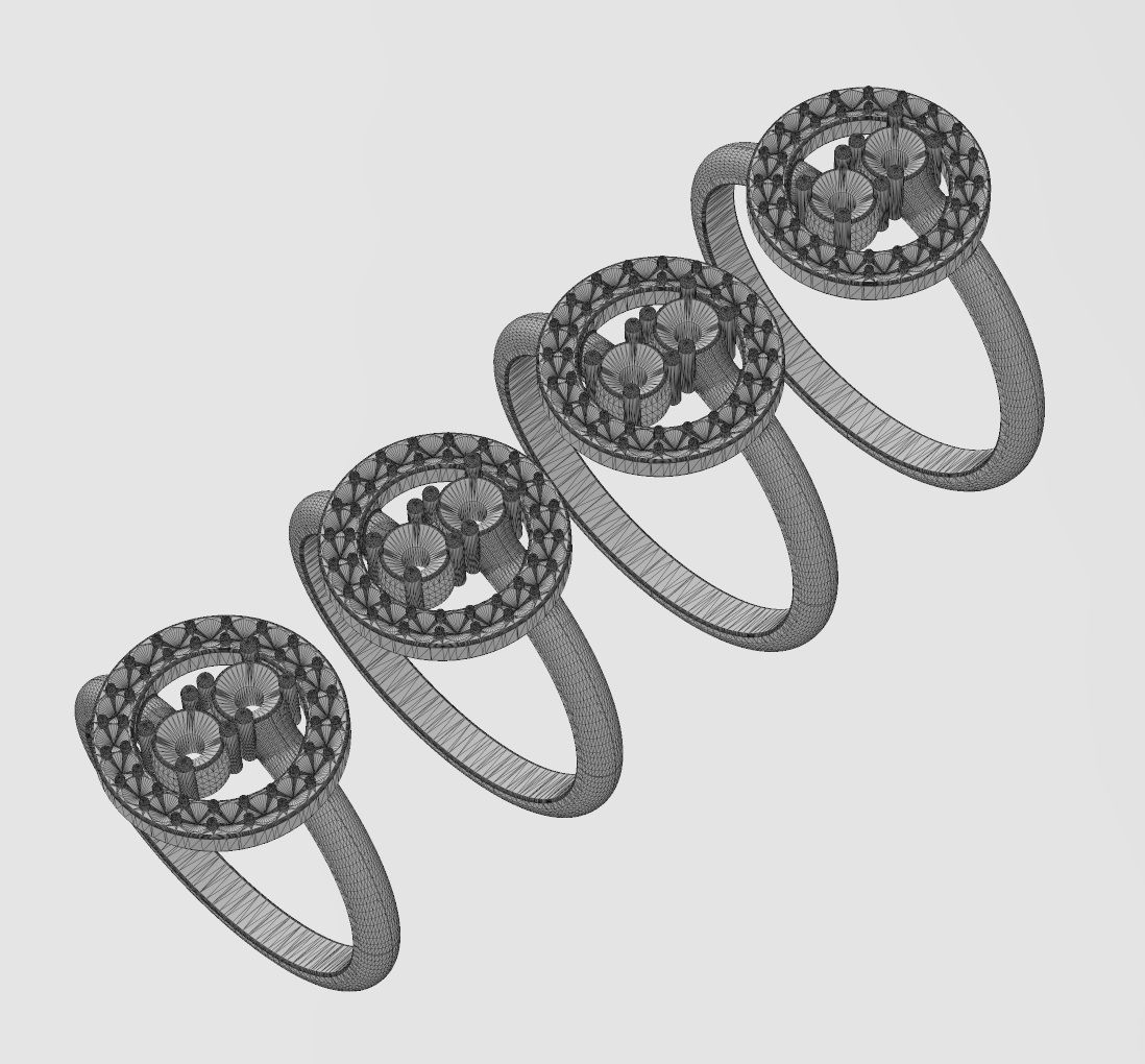 Halo double bypass 3mm diamond cluster ring 3D print model_13
