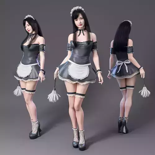 Beautiful Sexy Woman in Maid Clothes Posing 3D model