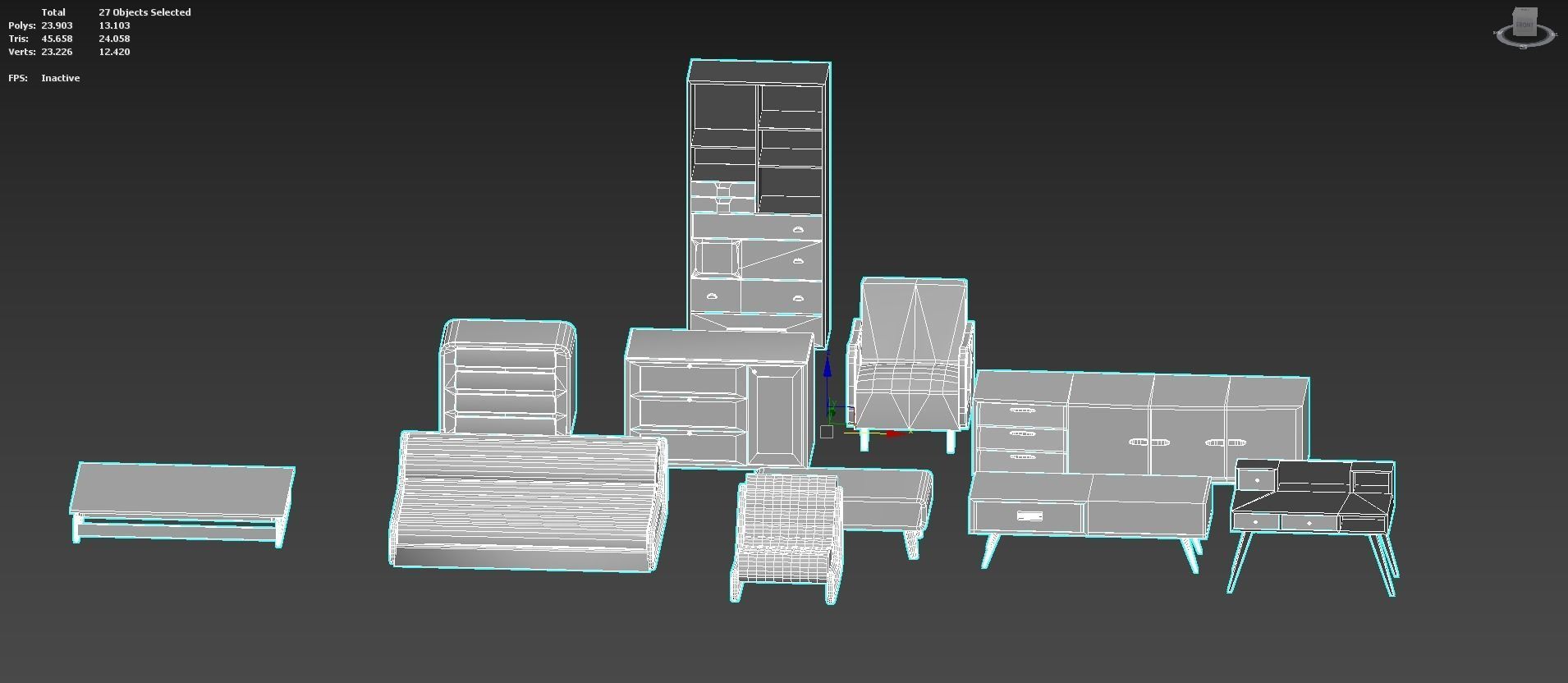 Retro Furniture Set Low-poly 3D model_7