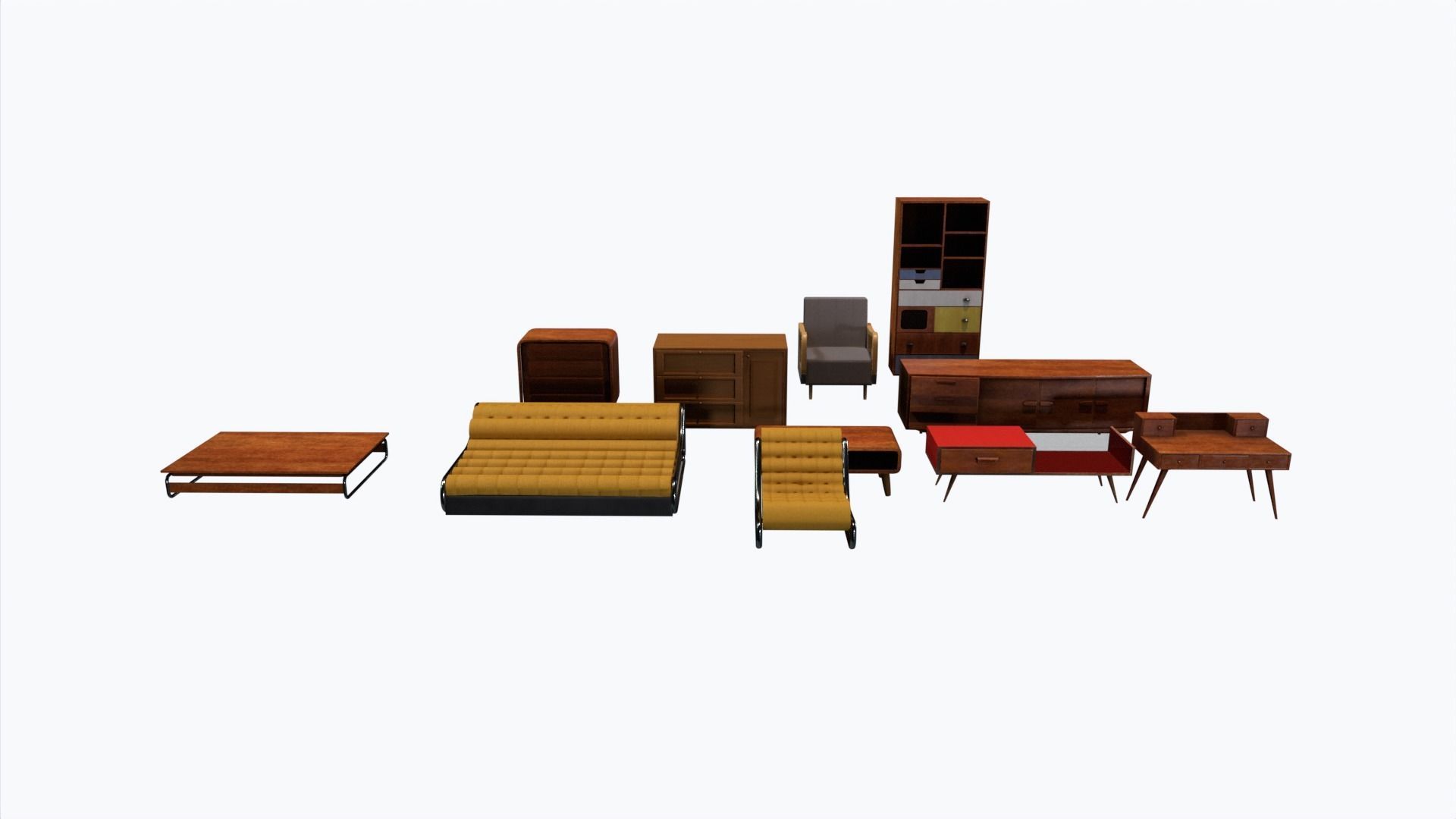 Retro Furniture Set Low-poly 3D model_4