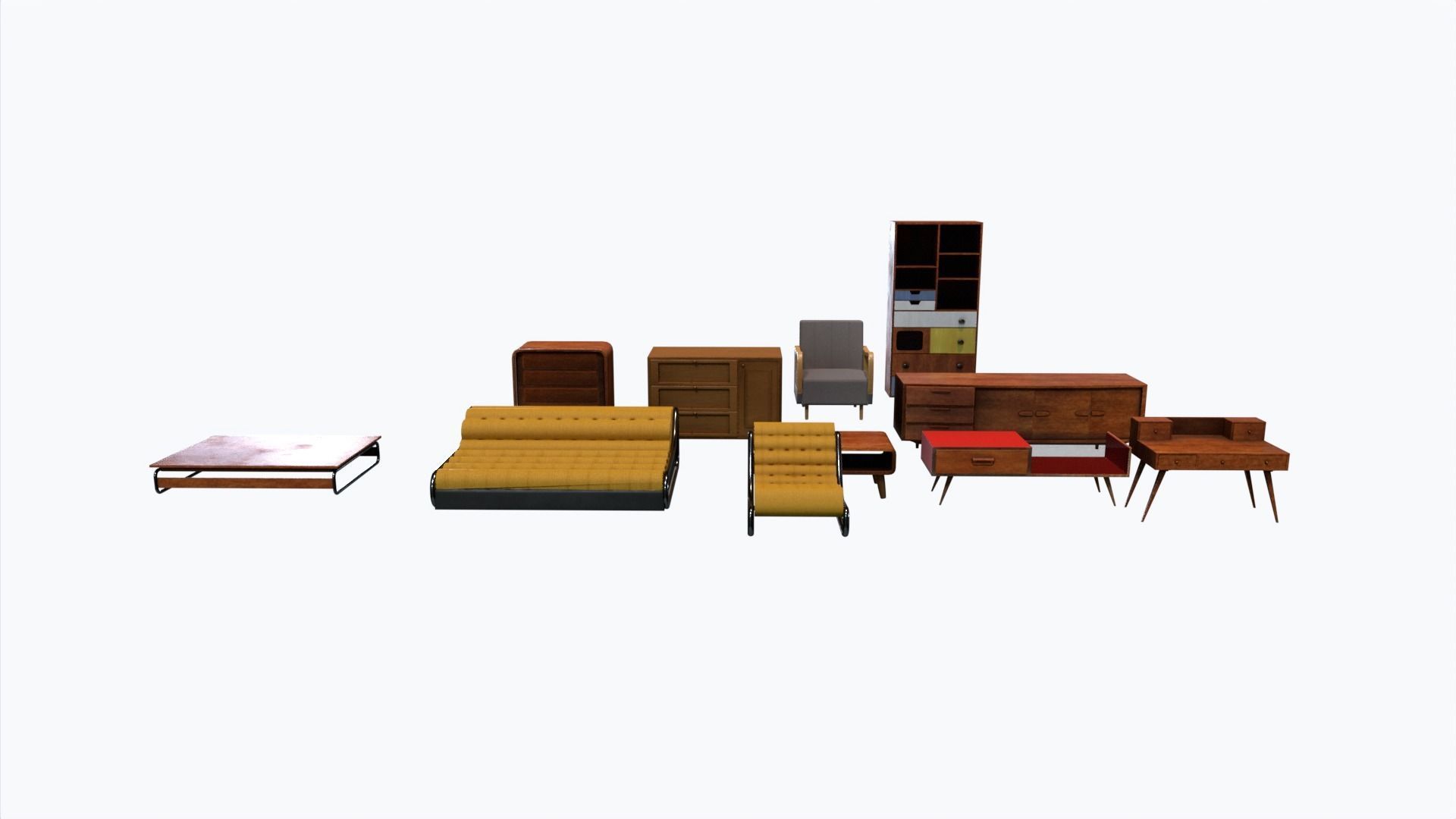Retro Furniture Set Low-poly 3D model_2
