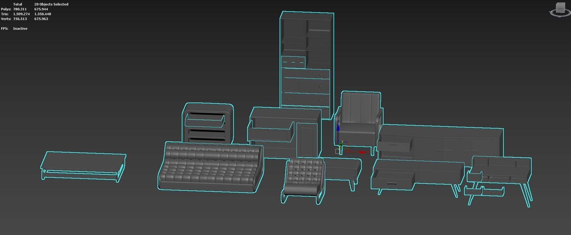 Retro Furniture Set Low-poly 3D model_8