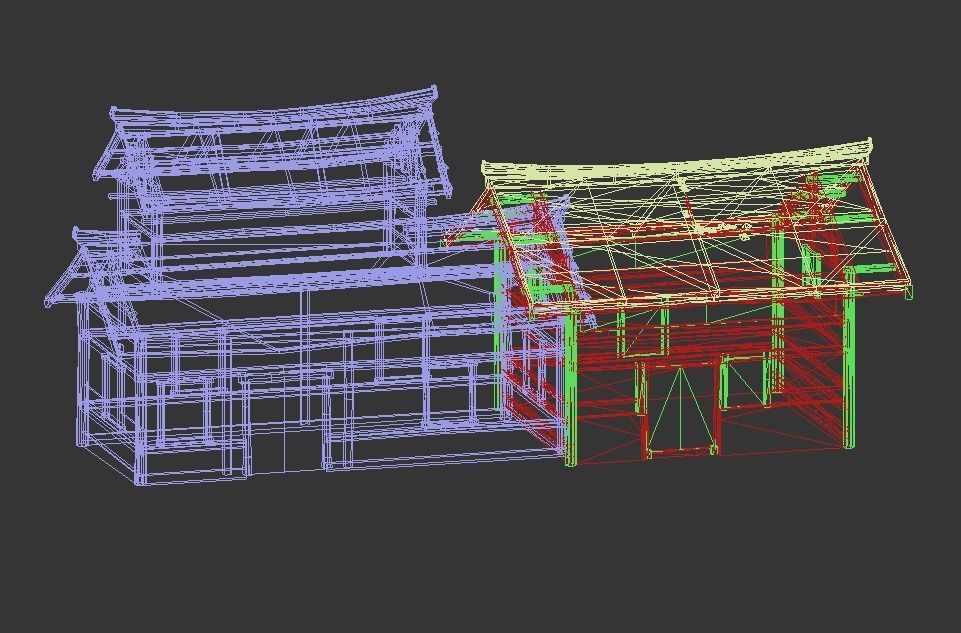 Farmyard Wooden structure house courtyard Low-poly 3D model_14