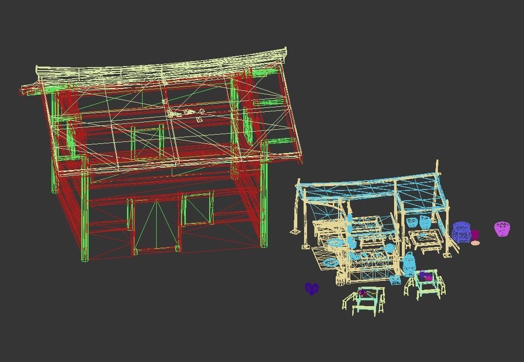 Farmyard Wooden structure house courtyard Low-poly 3D model_12