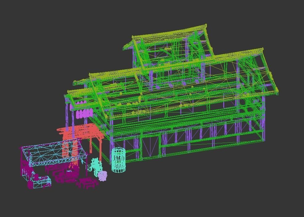 Farmyard Wooden structure house courtyard Low-poly 3D model_13