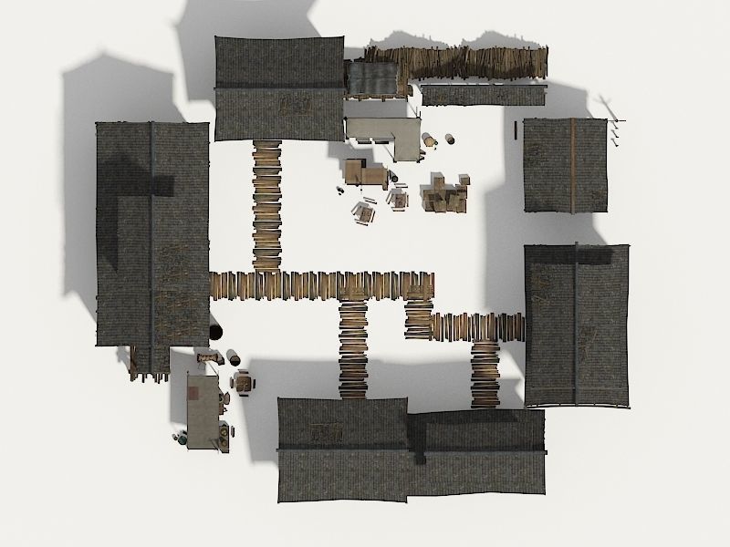 Farmyard Wooden structure house courtyard Low-poly 3D model_4