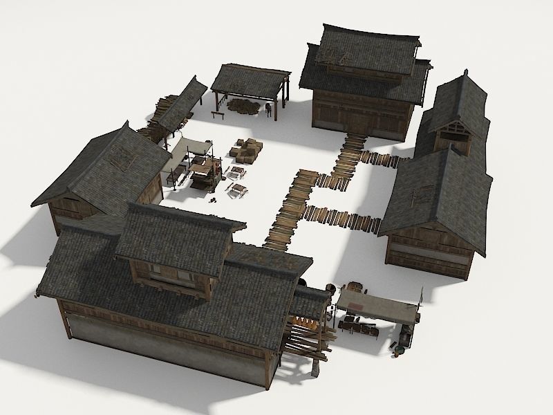 Farmyard Wooden structure house courtyard Low-poly 3D model_2