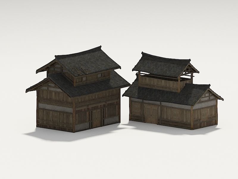 Farmyard Wooden structure house courtyard Low-poly 3D model_5