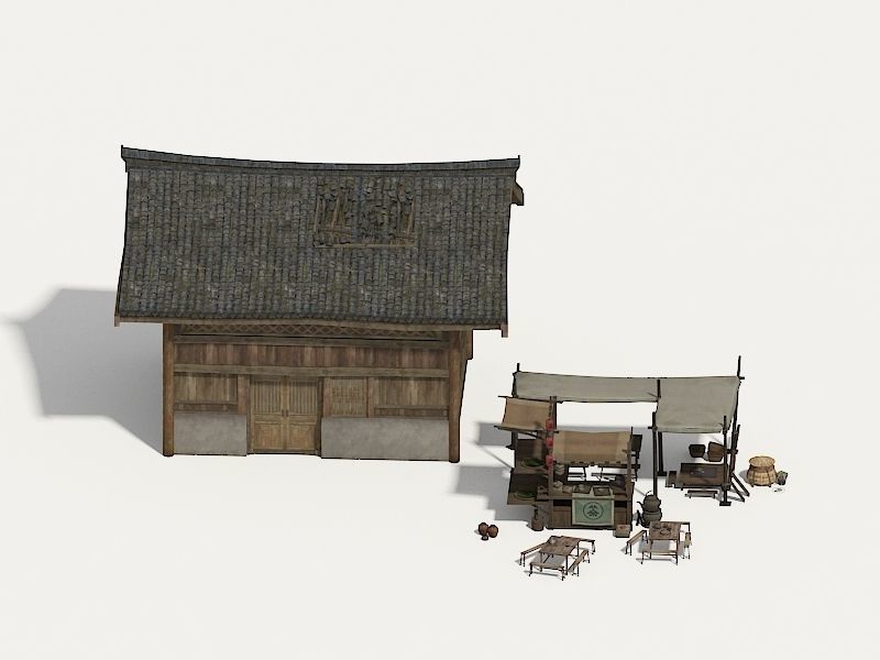 Farmyard Wooden structure house courtyard Low-poly 3D model_10