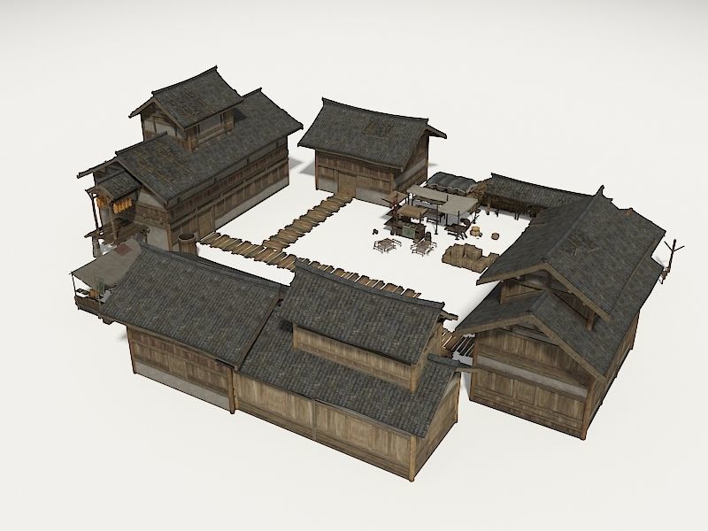 Farmyard Wooden structure house courtyard Low-poly 3D model_1