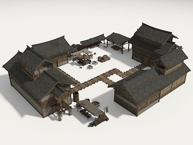 Farmyard Wooden structure house courtyard Low-poly 3D model_3