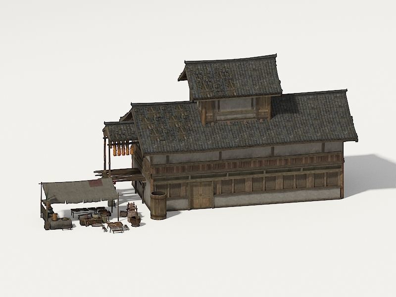 Farmyard Wooden structure house courtyard Low-poly 3D model_9