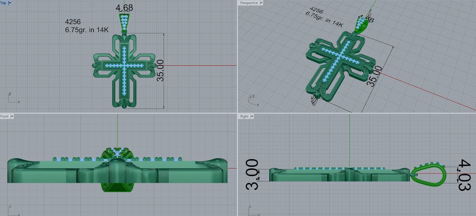 Cross Diamond Pendant 4256 3D print model_5