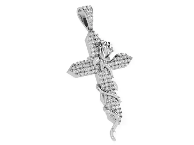 Diamond Cross Pendant With Rose 4259