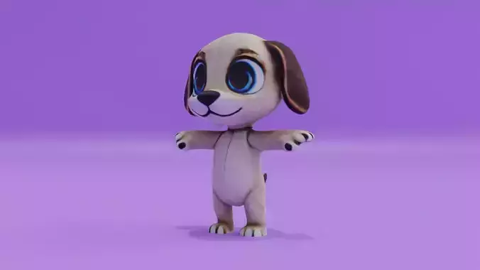 Cute Puppy Character T-Pose dog Free low-poly 3D model