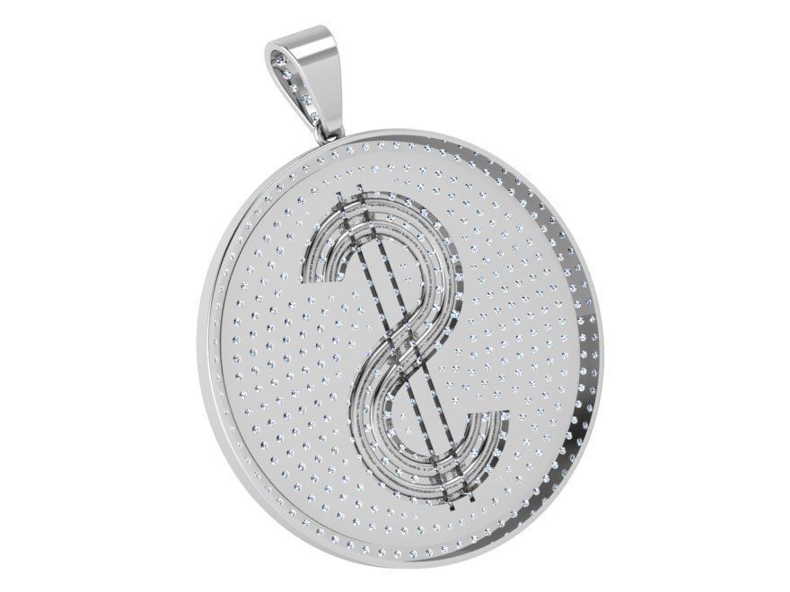 Dollar Sign Circle Pendant 4269 3D print model_4
