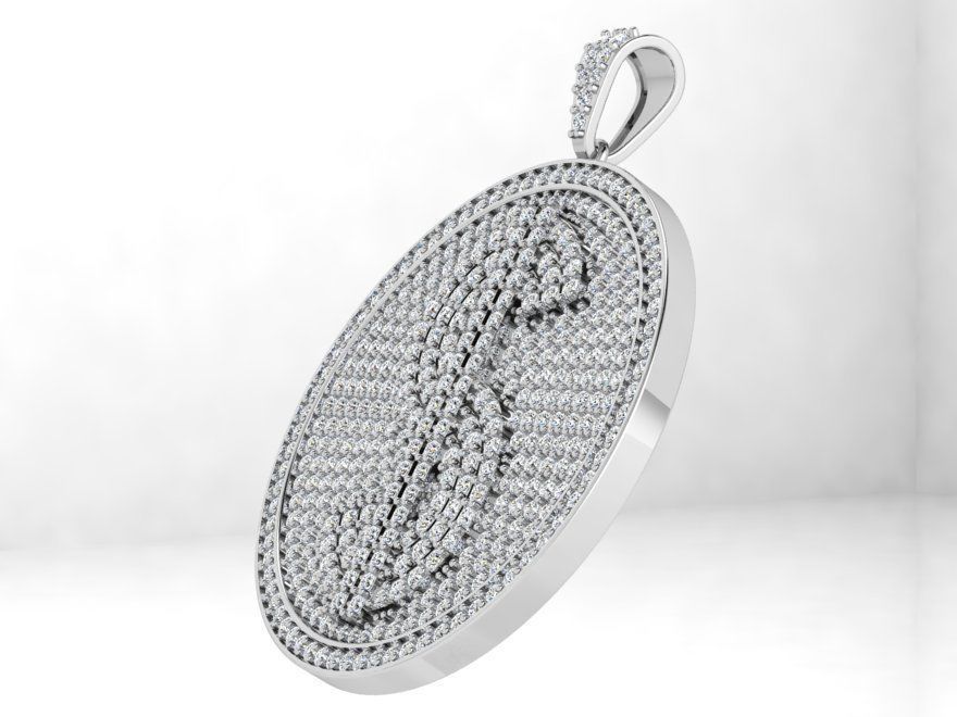 Dollar Sign Circle Pendant 4269 3D print model_3