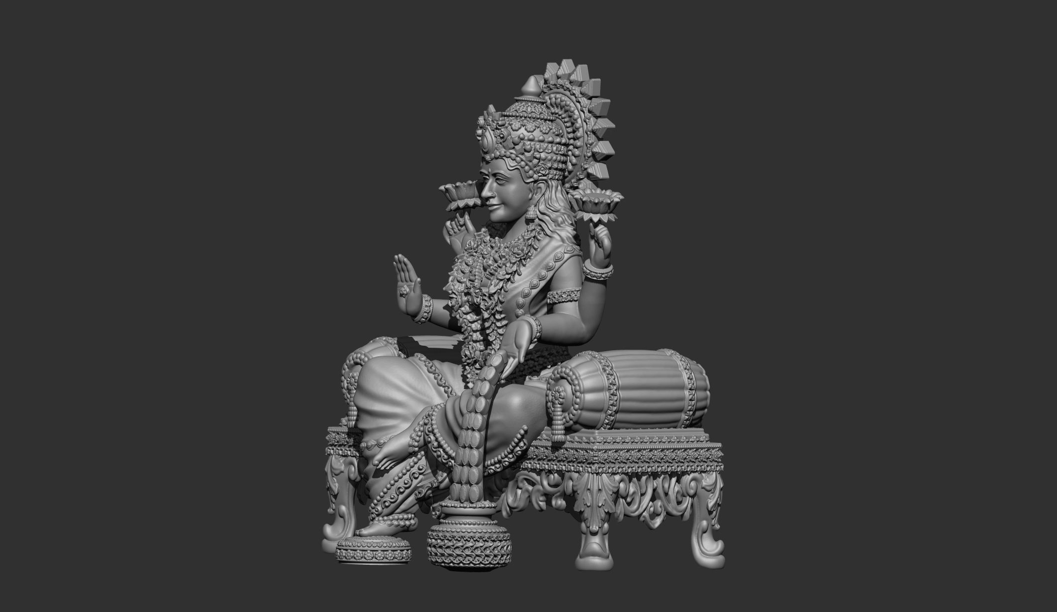 laxmi bhagwan with flower stl file only 3D print model 3D print model_3