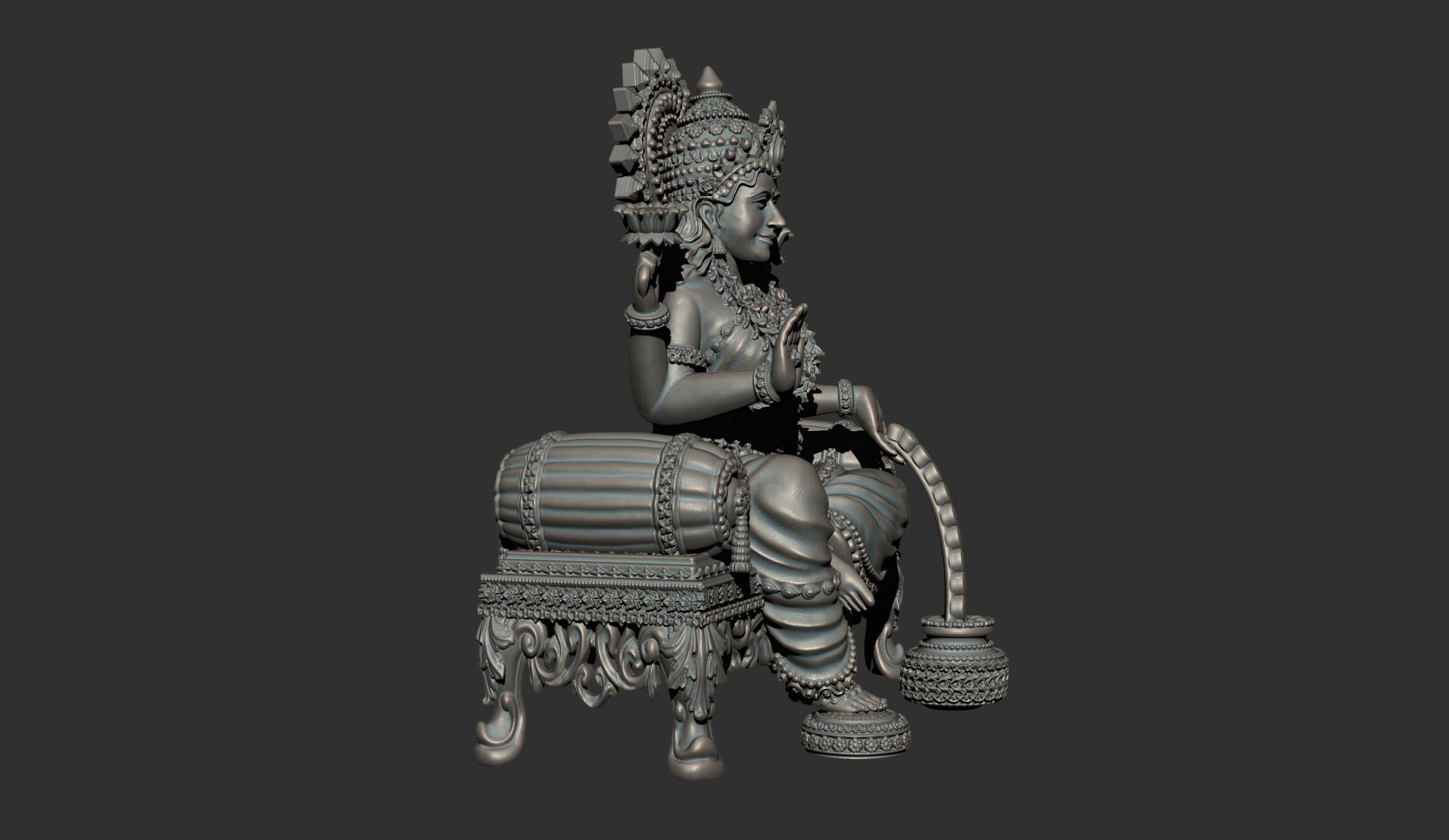 laxmi bhagwan with flower stl file only 3D print model 3D print model_1
