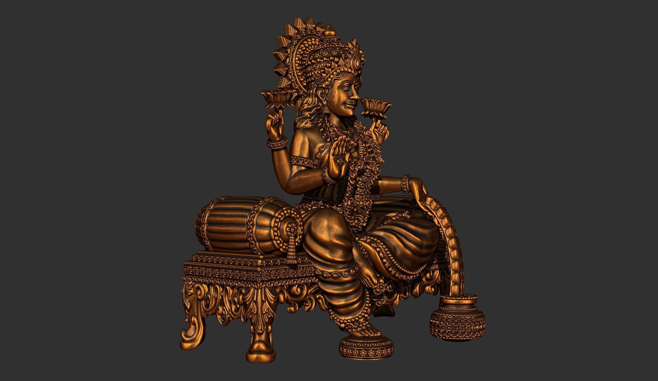 laxmi bhagwan with flower stl file only 3D print model 3D print model_7