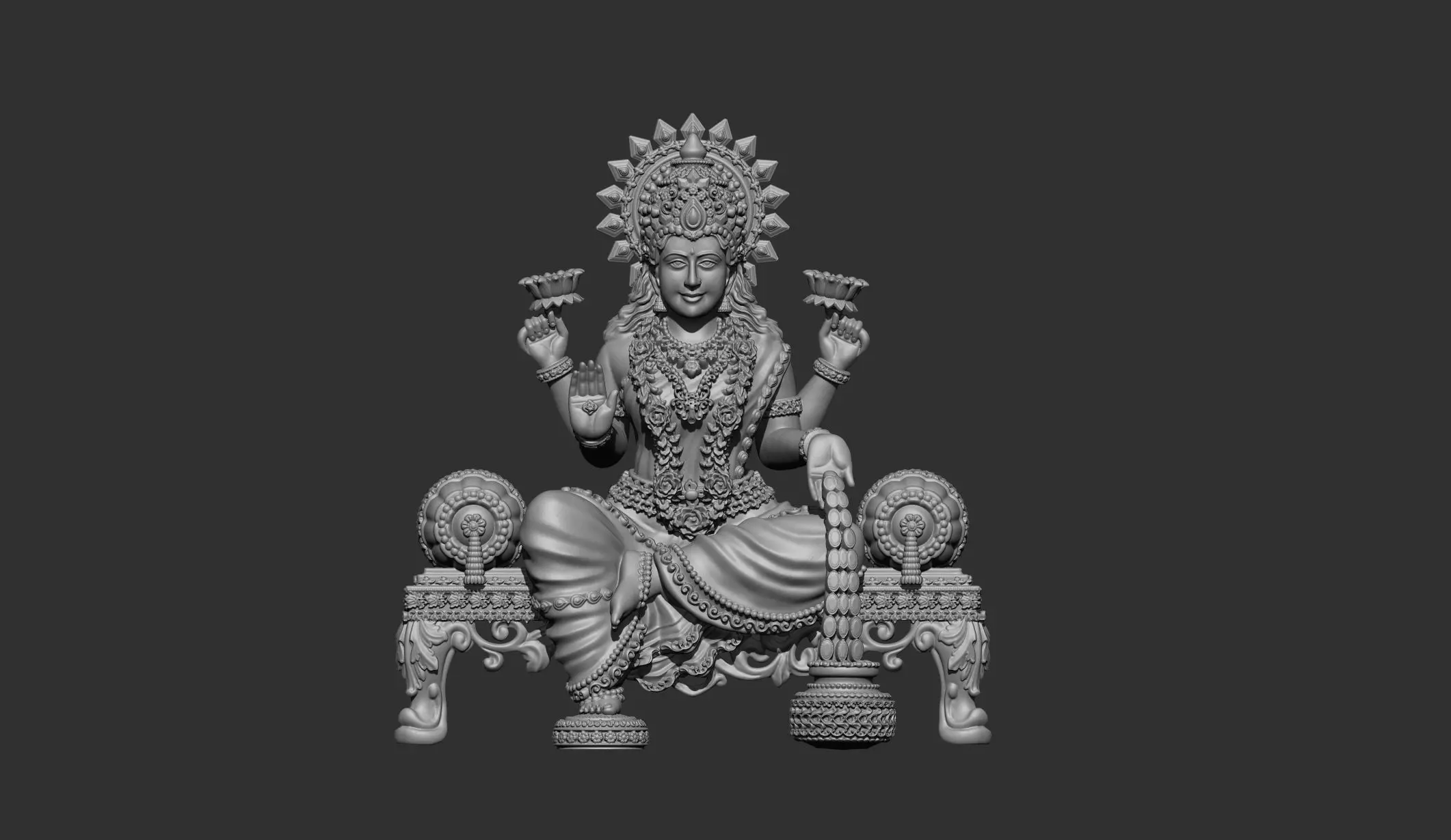 laxmi bhagwan with flower stl file only 3D print model 3D print model_0