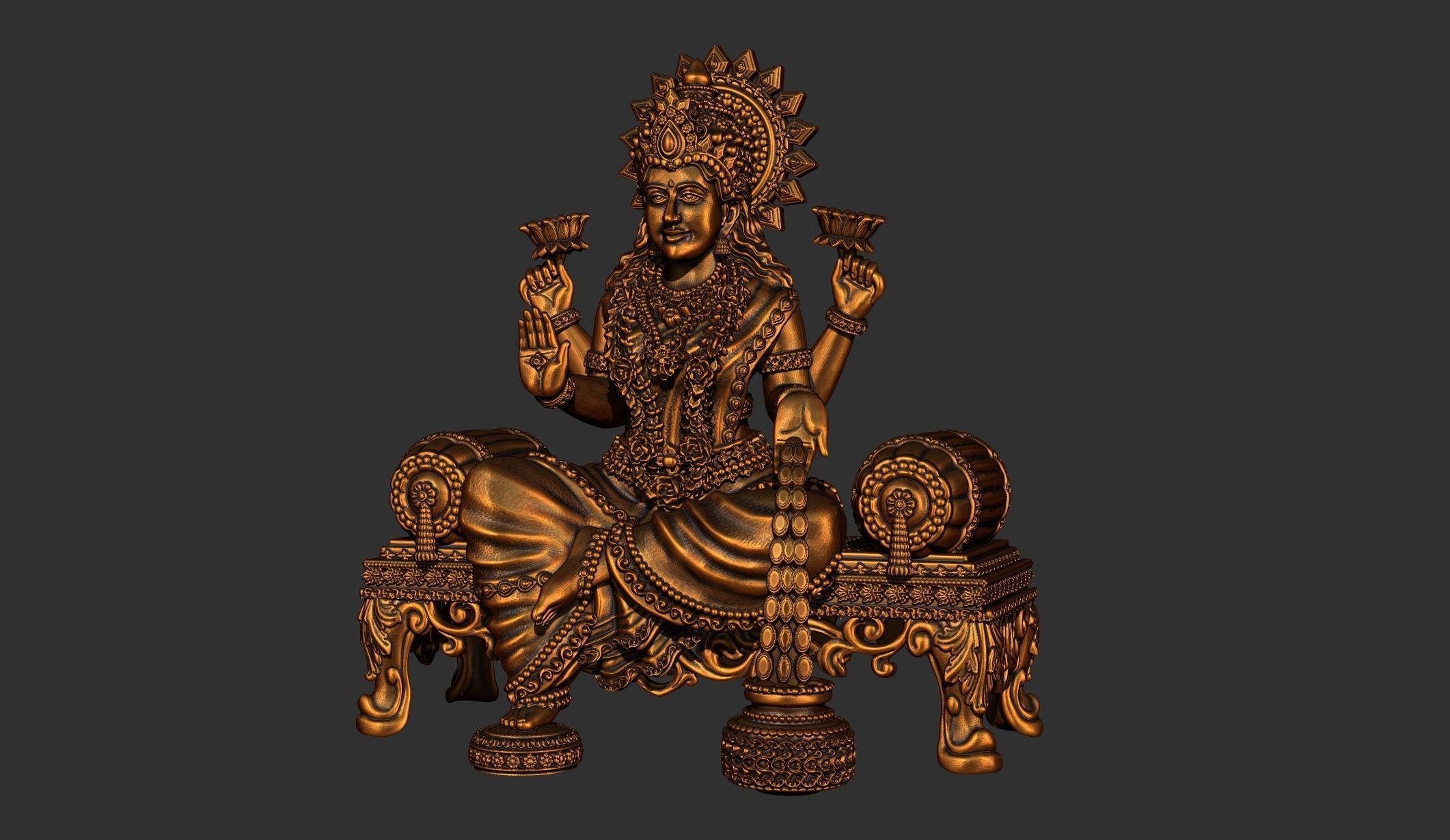 laxmi bhagwan with flower stl file only 3D print model 3D print model_6