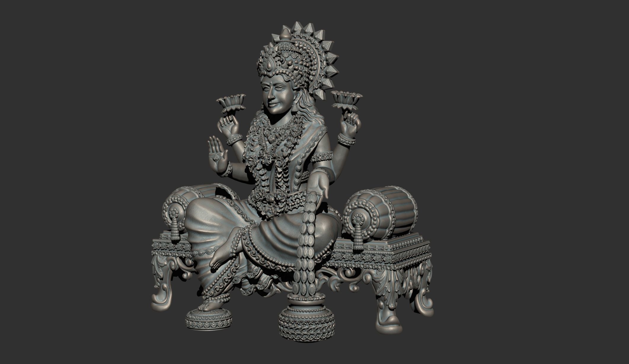 laxmi bhagwan with flower stl file only 3D print model 3D print model_10