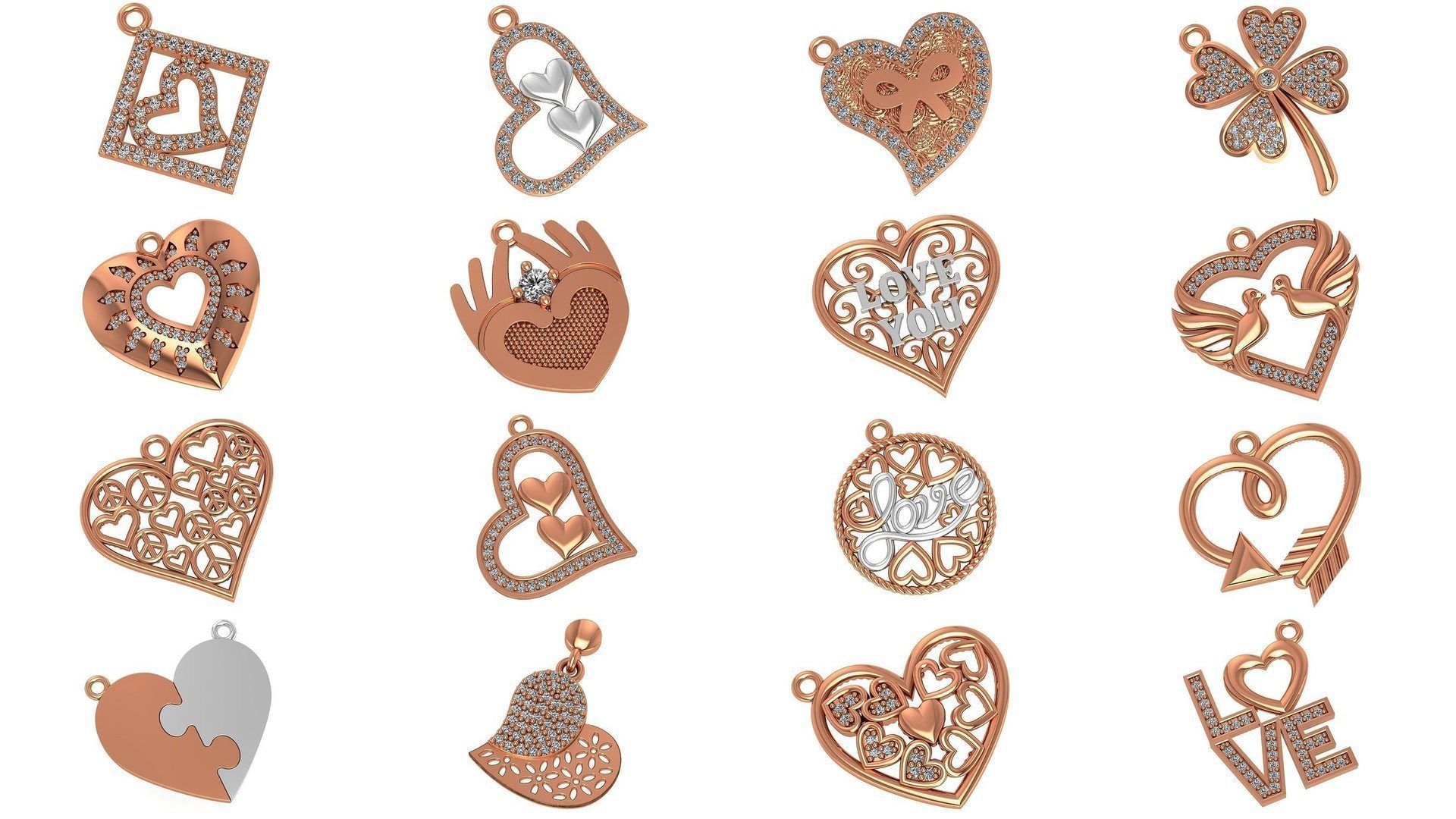 129 Heart Love Valentine Charm Pendant Necklace 3D Model Collection_3