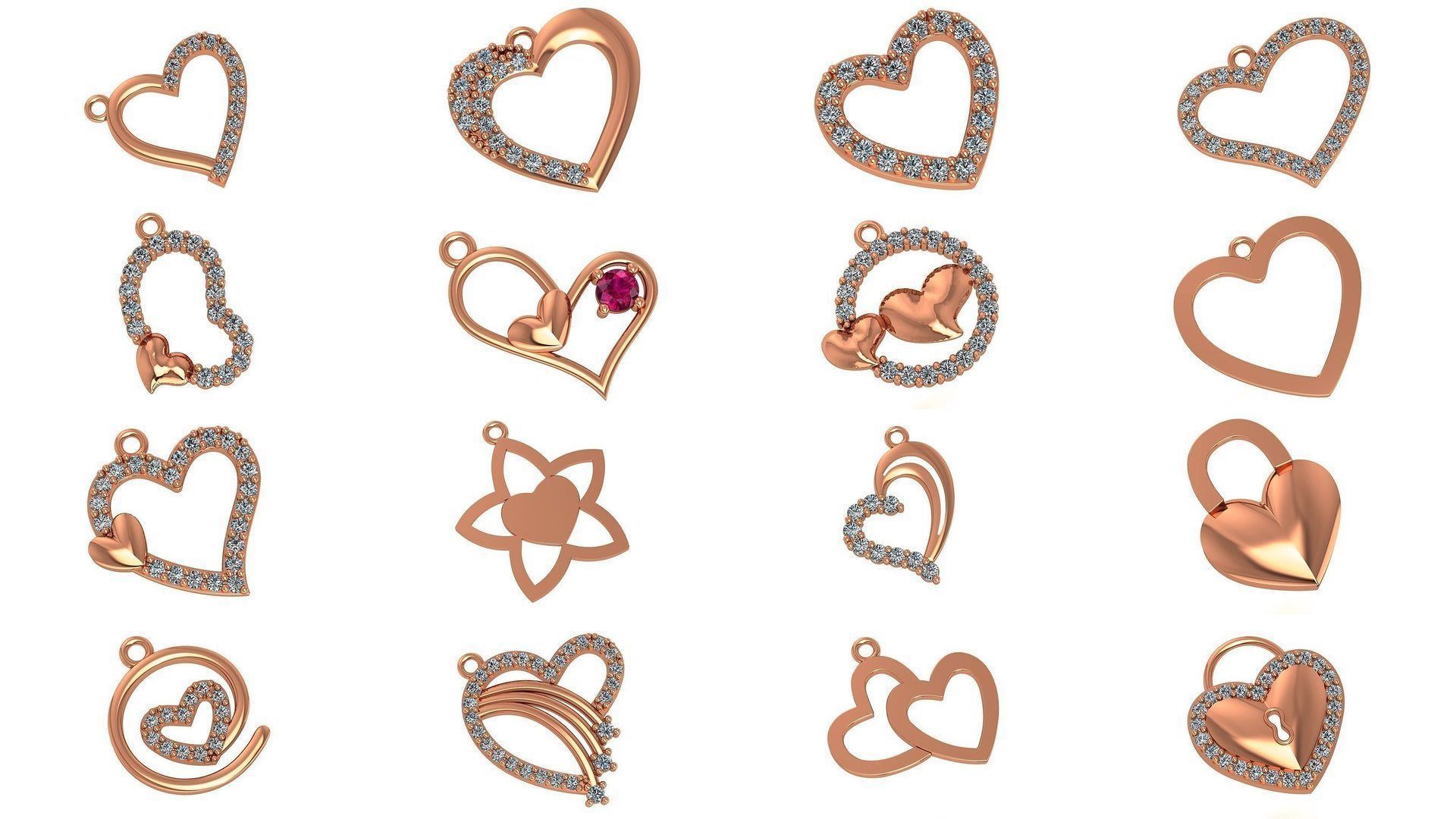 129 Heart Love Valentine Charm Pendant Necklace 3D Model Collection_1