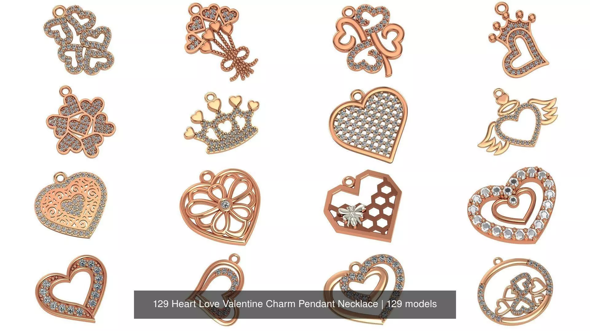 129 Heart Love Valentine Charm Pendant Necklace 3D Model Collection_0