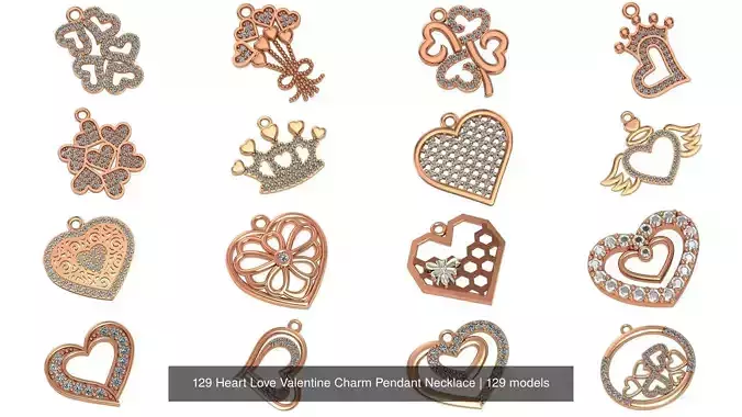 129 Heart Love Valentine Charm Pendant Necklace 3D Model Collection