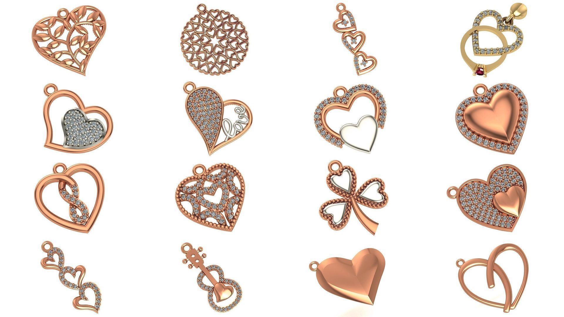 129 Heart Love Valentine Charm Pendant Necklace 3D Model Collection_4