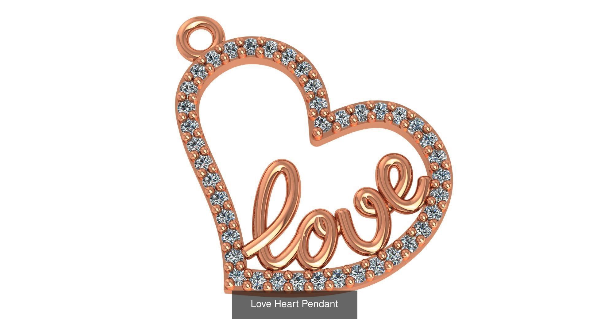 129 Heart Love Valentine Charm Pendant Necklace 3D Model Collection_120