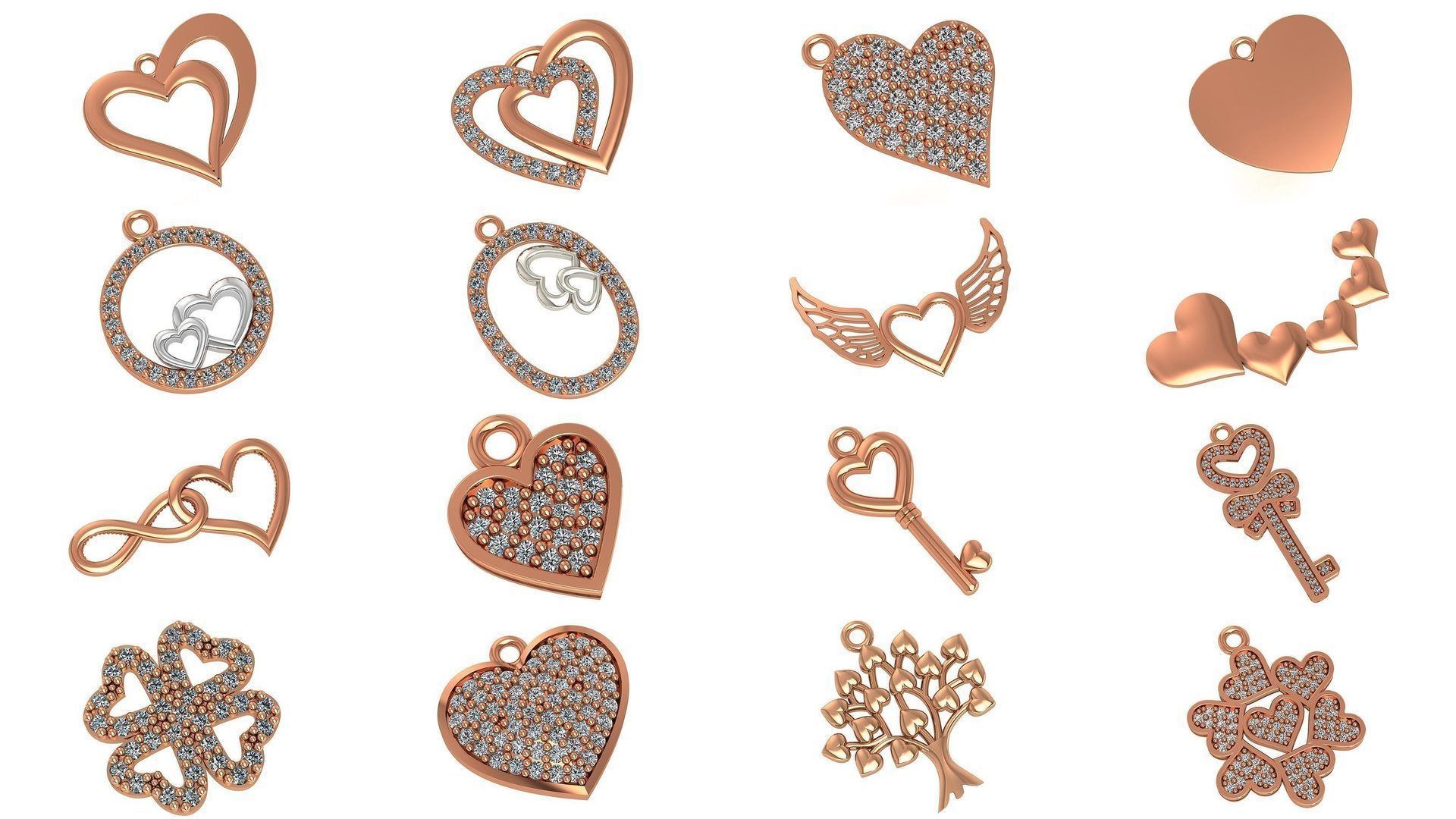 129 Heart Love Valentine Charm Pendant Necklace 3D Model Collection_2