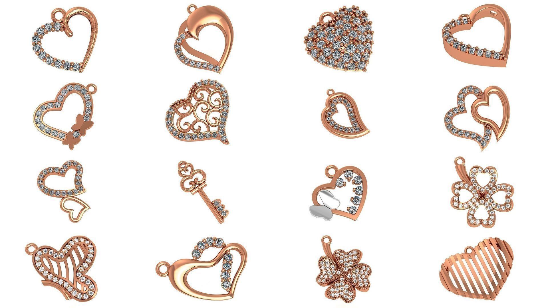 129 Heart Love Valentine Charm Pendant Necklace 3D Model Collection_6