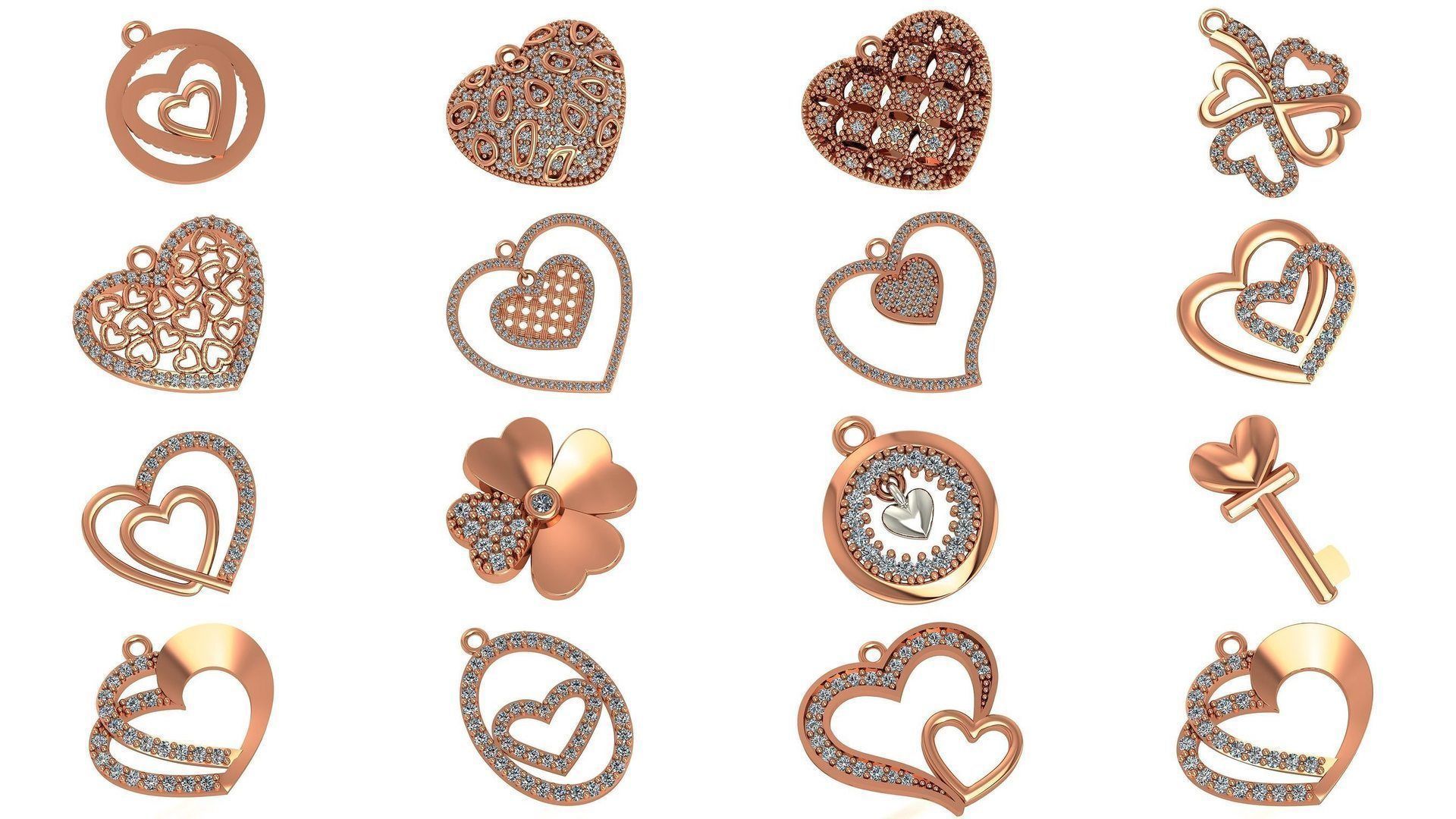 129 Heart Love Valentine Charm Pendant Necklace 3D Model Collection_5