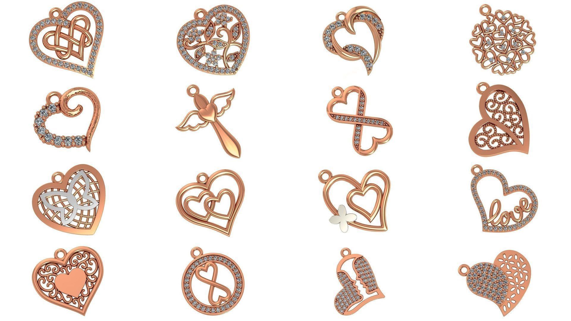 129 Heart Love Valentine Charm Pendant Necklace 3D Model Collection_7