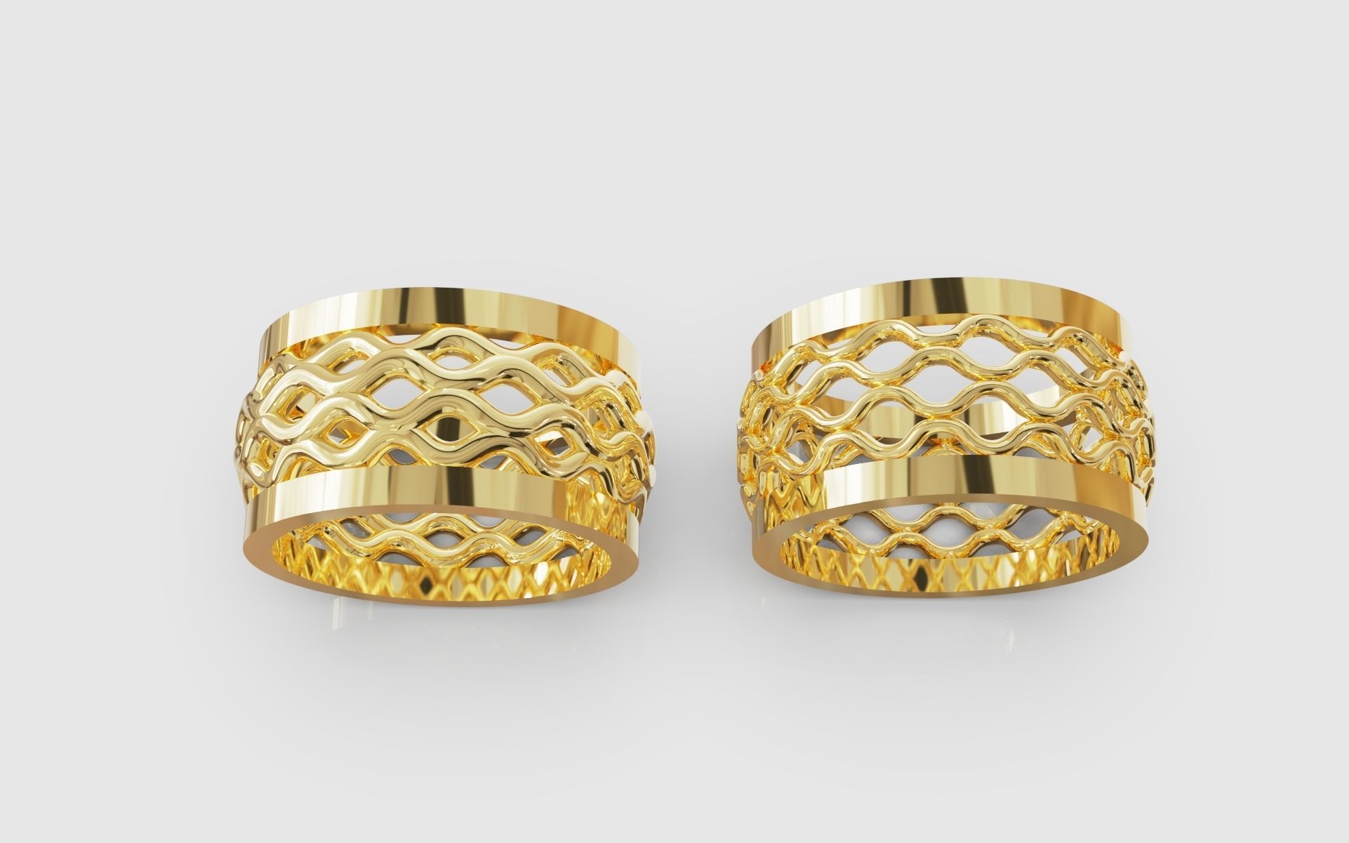 Wavy lines ring mesh woven 3D print model_1