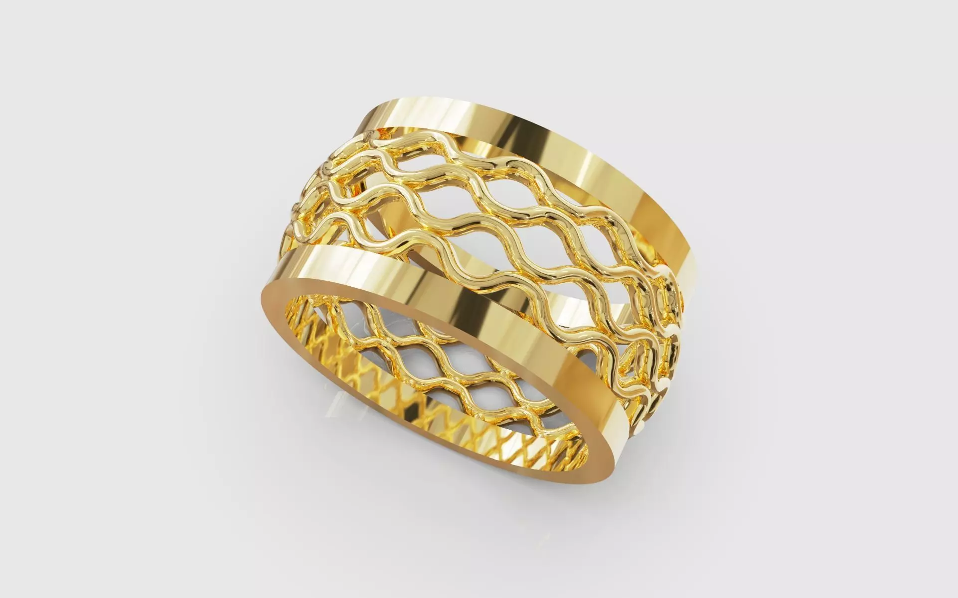 Wavy lines ring mesh woven 3D print model_0