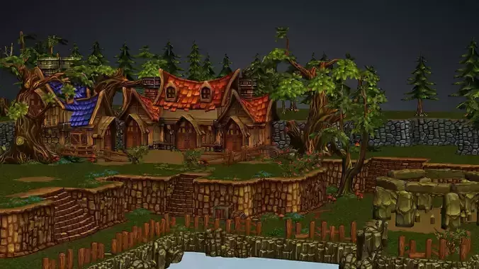 Exclusive Toon Village 3D Model Low-poly 3D model