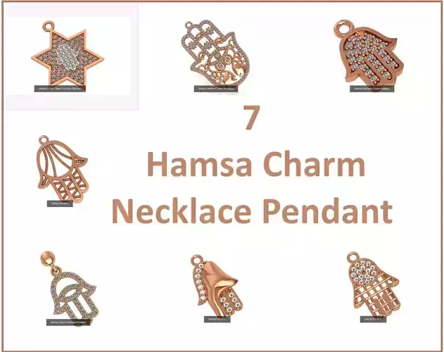 7 Hamsa Charm Necklace Pendant  3D Model Collection