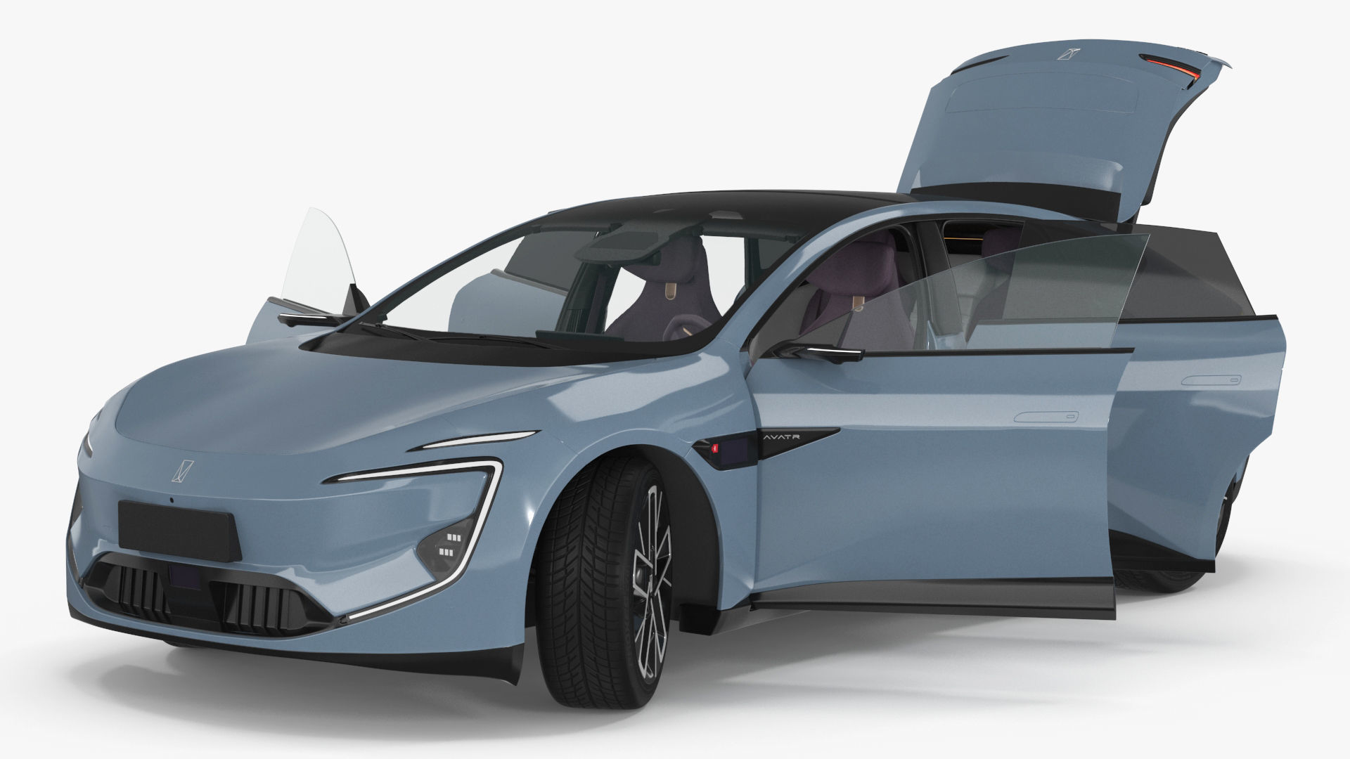 Avatr 12 EV Blue Color with Headlights On Rigged 3D model