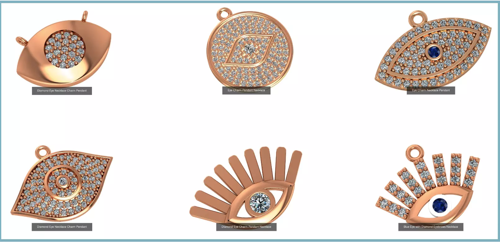 6 Evil Eye Charm Necklace Pendant 3D Model Collection_0