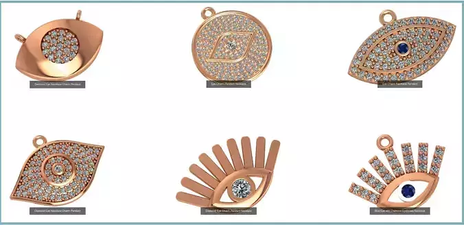 6 Evil Eye Charm Necklace Pendant 3D Model Collection