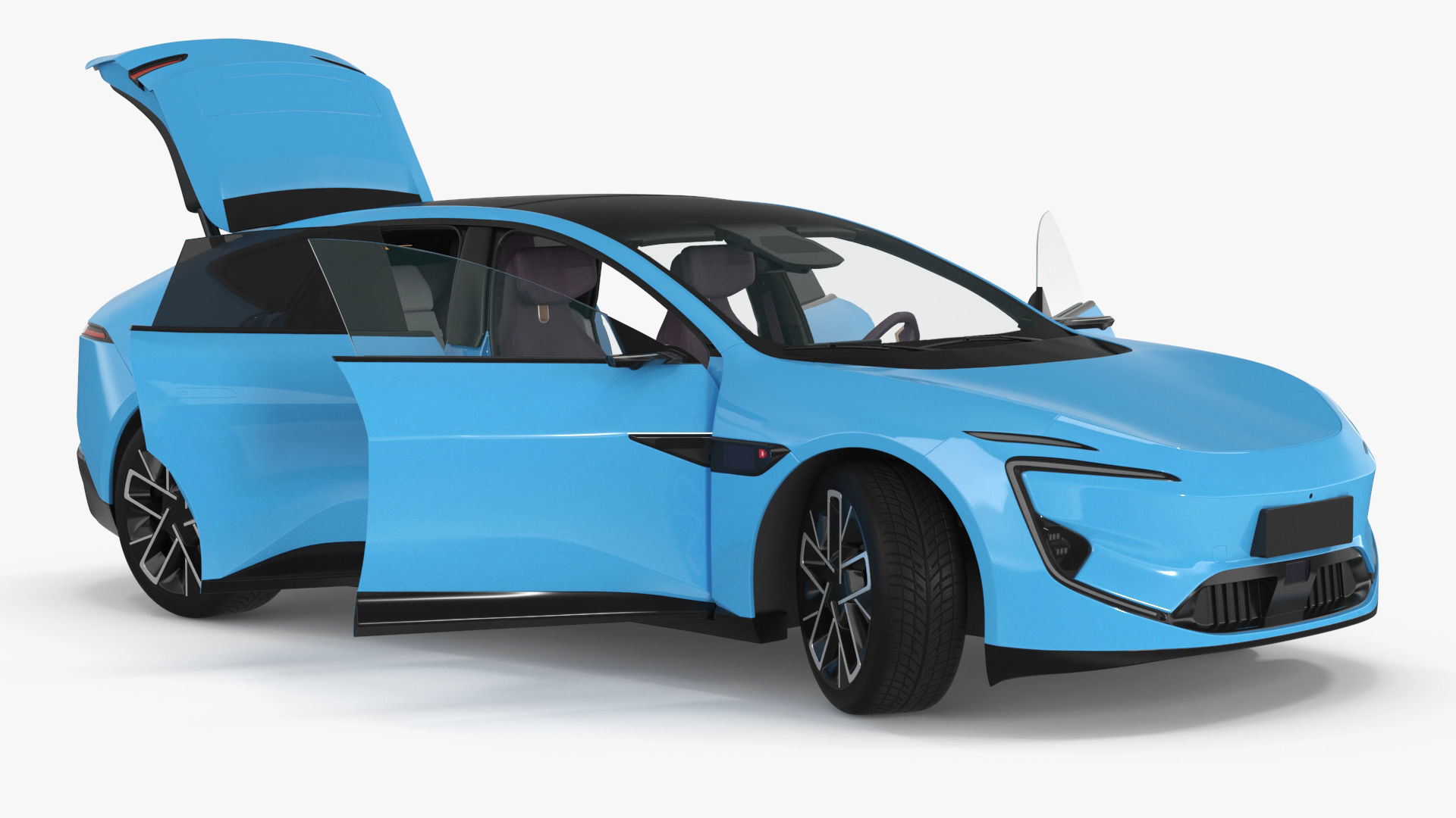 Generic Luxury Electric Sedan Blue Color Rigged 3D model