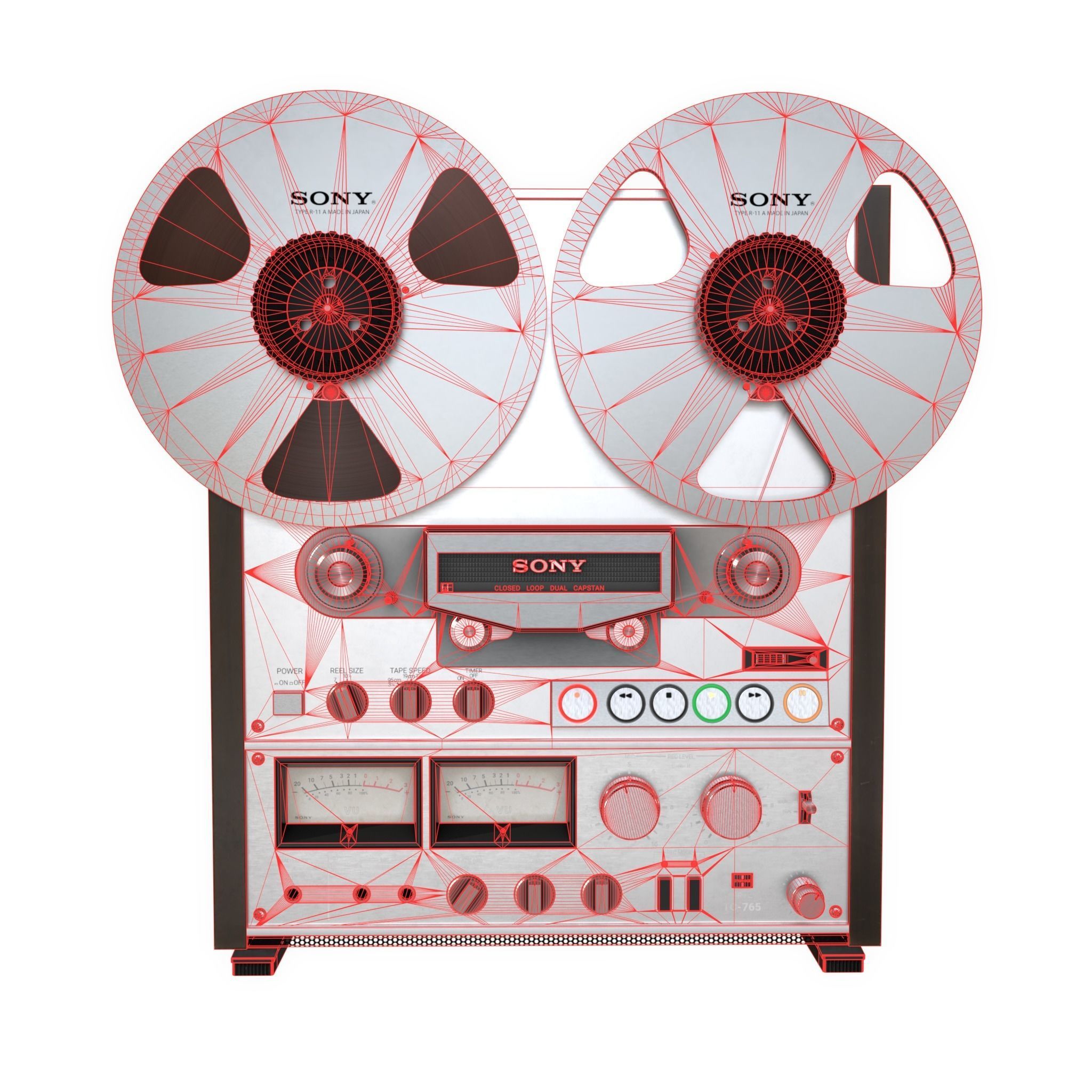 Sony TC-765 tape recorder Low-poly 3D model_8